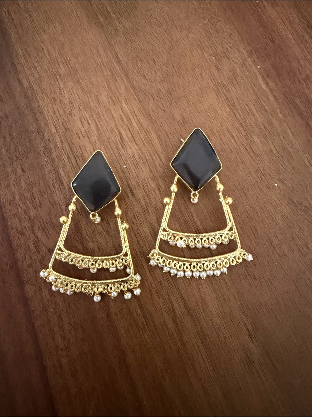 Gold and Black Dangle Earrings - Elegant Women's Jewelry
